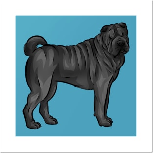 Cute Black Sharpei Dog Posters and Art